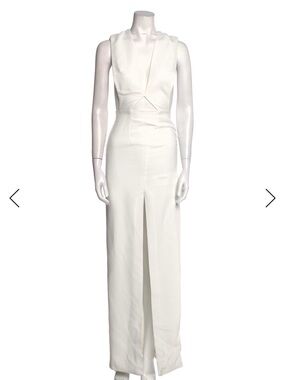 Solace London White Sleeveless V-Neck Maxi Gown with Front Slit